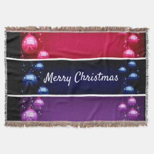 Merry Christmas Pink Blue Purple Ornament Gift Throw Blanket