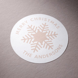 Merry Christmas. Pink blush snowflake Holidays Classic Round Sticker