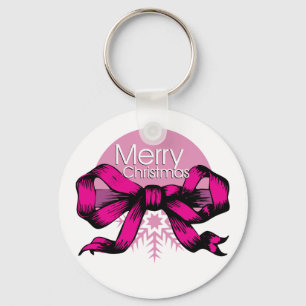 Merry Christmas Pink Bow Key Ring