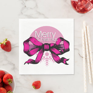 Merry Christmas Pink Bow Napkin