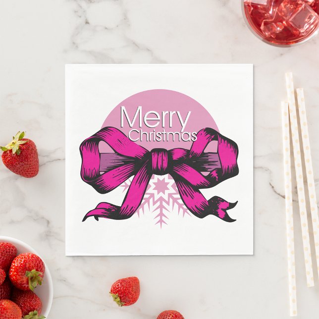 Merry Christmas Pink Bow Napkin (Creator Uploaded)