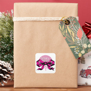 Merry Christmas Pink Bow Square Sticker