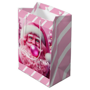 Merry Christmas Pink Bubble Gum Custom Fam Name Medium Gift Bag