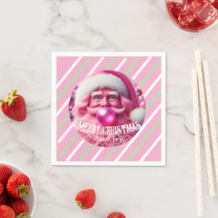 Merry Christmas Pink Bubble Gum Custom Fam Name Napkin