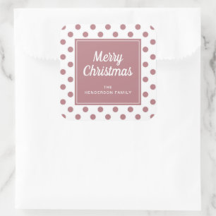 Merry Christmas Pink Dusty Rose Polka Dots Square Sticker