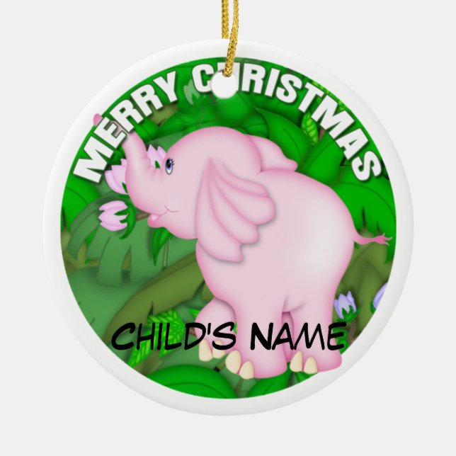 Merry Christmas Pink Elephant Ceramic Tree Decoration (Front)