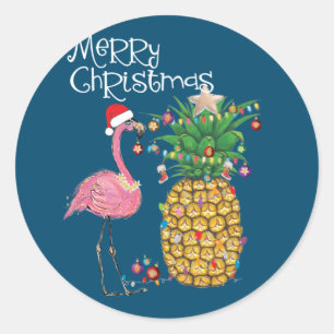 Merry Christmas Pink Flamingo Christmas Classic Round Sticker