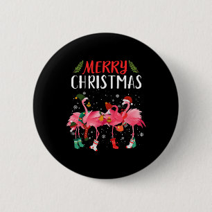 Merry Christmas Pink Flamingo Christmas Tree Xmas 6 Cm Round Badge