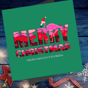 Merry Christmas Pink Flamingo Custom Holiday  Card