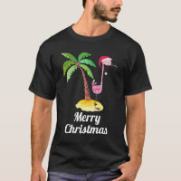 Merry Christmas Pink Flamingo in Santa Hat