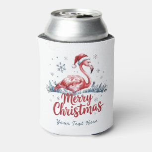 Merry Christmas Pink Flamingo Personalised Can Cooler