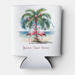 Merry Christmas Pink Flamingo Personalised Can Cooler