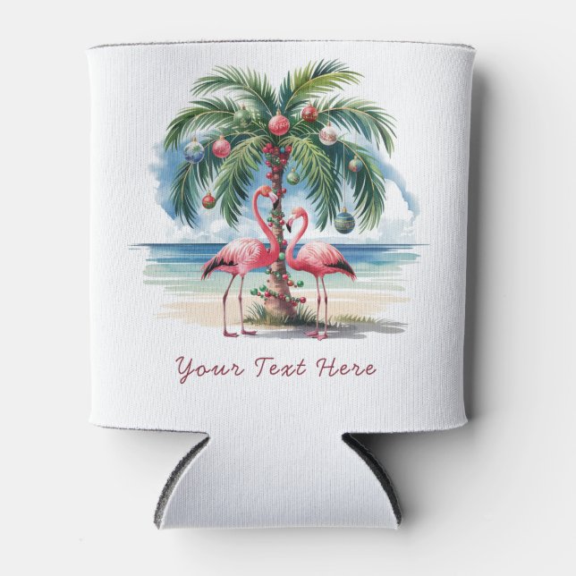 Merry Christmas Pink  Flamingo Personalised  Can Cooler (Front)