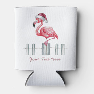 Merry Christmas Pink Flamingo Personalized Can Cooler