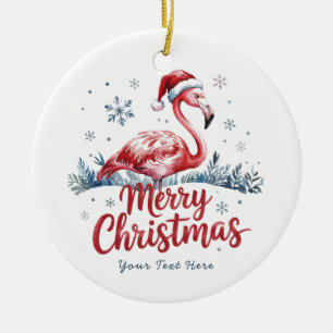Merry Christmas Pink  Flamingo Personalized        Ceramic Tree Decoration