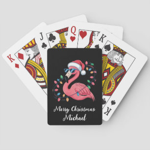 Merry Christmas Pink  Flamingo Personalized        Playing Cards