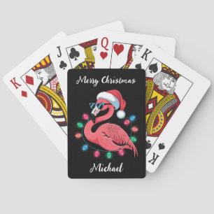 Merry Christmas Pink  Flamingo Personalized        Playing Cards
