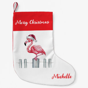 Merry Christmas Pink Flamingo Personalized Small Christmas Stocking