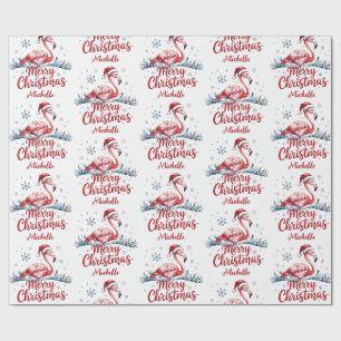Merry Christmas Pink Flamingo Personalized Wrapping Paper