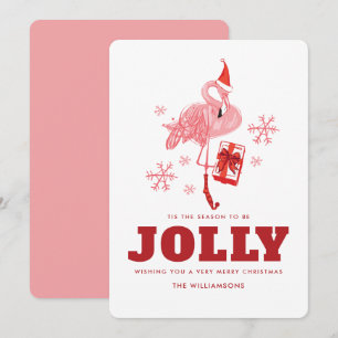 Merry Christmas Pink Flamingo Tropical Family Holiday Card
