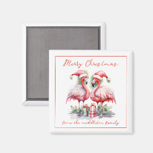 Merry Christmas Pink Flamingos Magnet