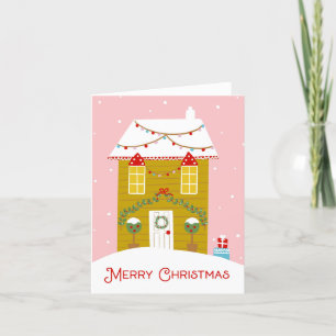 Merry Christmas Pink Gingerbread House Card