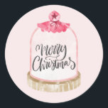 Merry Christmas Pink Glass Dome Classic Round Sticker<br><div class="desc">Merry Christmas sticker featuring script typography in a pink watercolor glass dome illustration. Simple whimsical style for the holidays.</div>