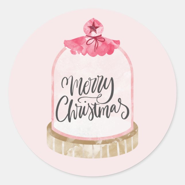 Merry Christmas Pink Glass Dome Classic Round Sticker (Front)