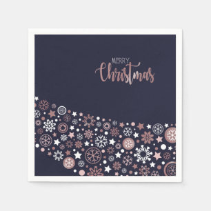 Merry Christmas Pink Gold Snowflake Napkin