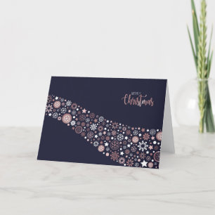 Merry Christmas Pink Golden Snowflakes Wave Holiday Card