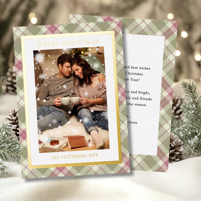 Merry Christmas Pink Green Plaid Tartan Photo (Creator Uploaded)