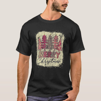 Merry Christmas Pink Leopard Christmas Trees T-Shirt