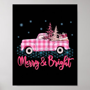 Merry Christmas Pink Leopard Truck Tree Fun Xmas P Poster
