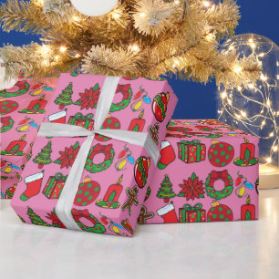 Merry Christmas Pink Ornaments Wrapping Paper
