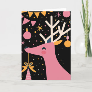 Merry Christmas pink reindeer festive illustration Thank You Card