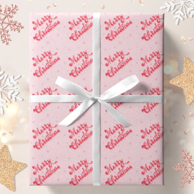 Merry Christmas Pink Retro Stars Holiday Wrapping Paper (Creator Uploaded)
