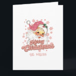 Merry Christmas pink retro typography Santa Claus Card<br><div class="desc">Merry Christmas pink retro typography with a Santa Claus with a pink hat.
Customisable text on the front and left inside panel.</div>