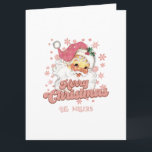 Merry Christmas pink retro typography Santa Claus Card<br><div class="desc">Merry Christmas pink retro typography with a Santa Claus with a pink hat.
Customisable text on the front and left inside panel.</div>