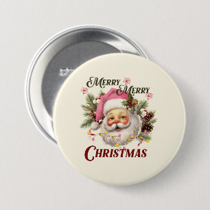 Merry Christmas - Pink Santa 7.5 Cm Round Badge