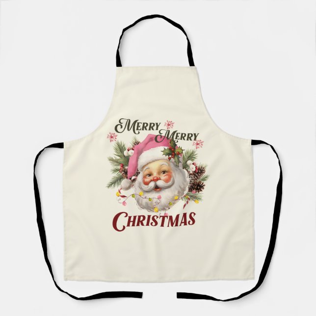 Merry Christmas - Pink Santa Apron (Front)