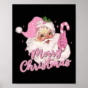 Merry Christmas Pink Santa Claus Vintage Retro Xma Poster