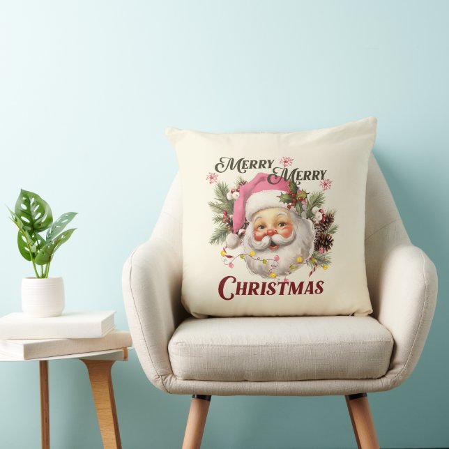 Merry Christmas - Pink Santa Cushion (Chair)