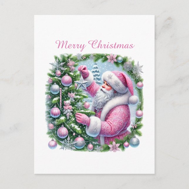 Merry Christmas Pink Santa Holiday Postcard (Front)