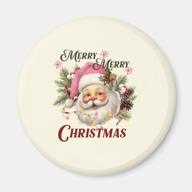 Merry Christmas - Pink Santa Magnet (Front)