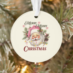 Merry Christmas - Pink Santa Ornament