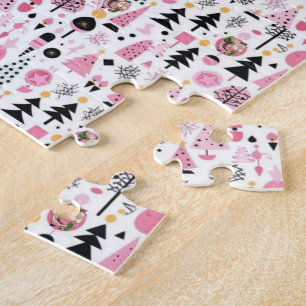 Merry Christmas Pink Santa Snowman  Jigsaw Puzzle