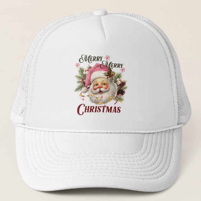 Merry Christmas - Pink Santa Trucker Hat (Front)