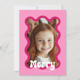 Merry Christmas Pink Scallop Wave Holiday Design Card