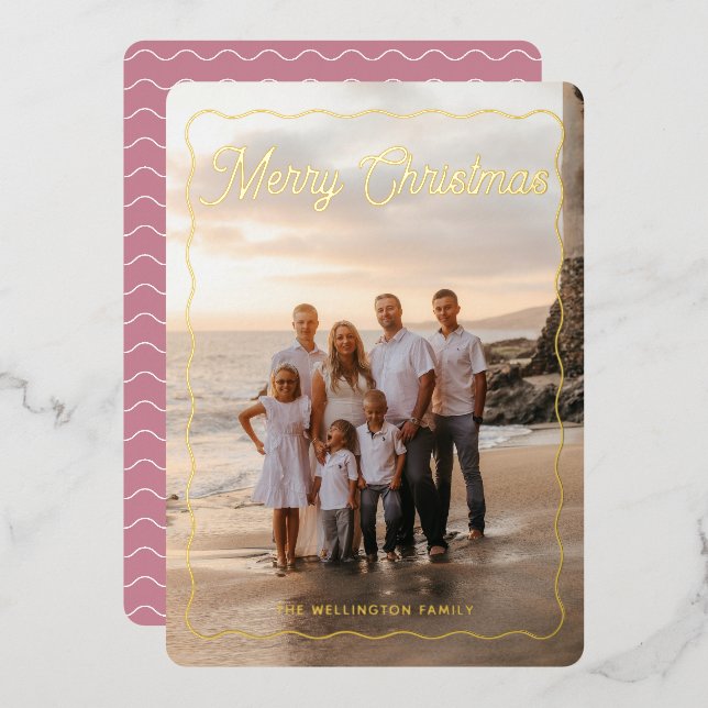 Merry Christmas Pink Script Wave Frame Photo (Front/Back)