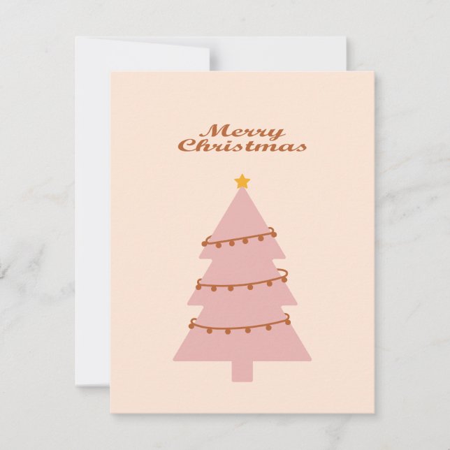 Merry christmas pink tree holiday card (Front)